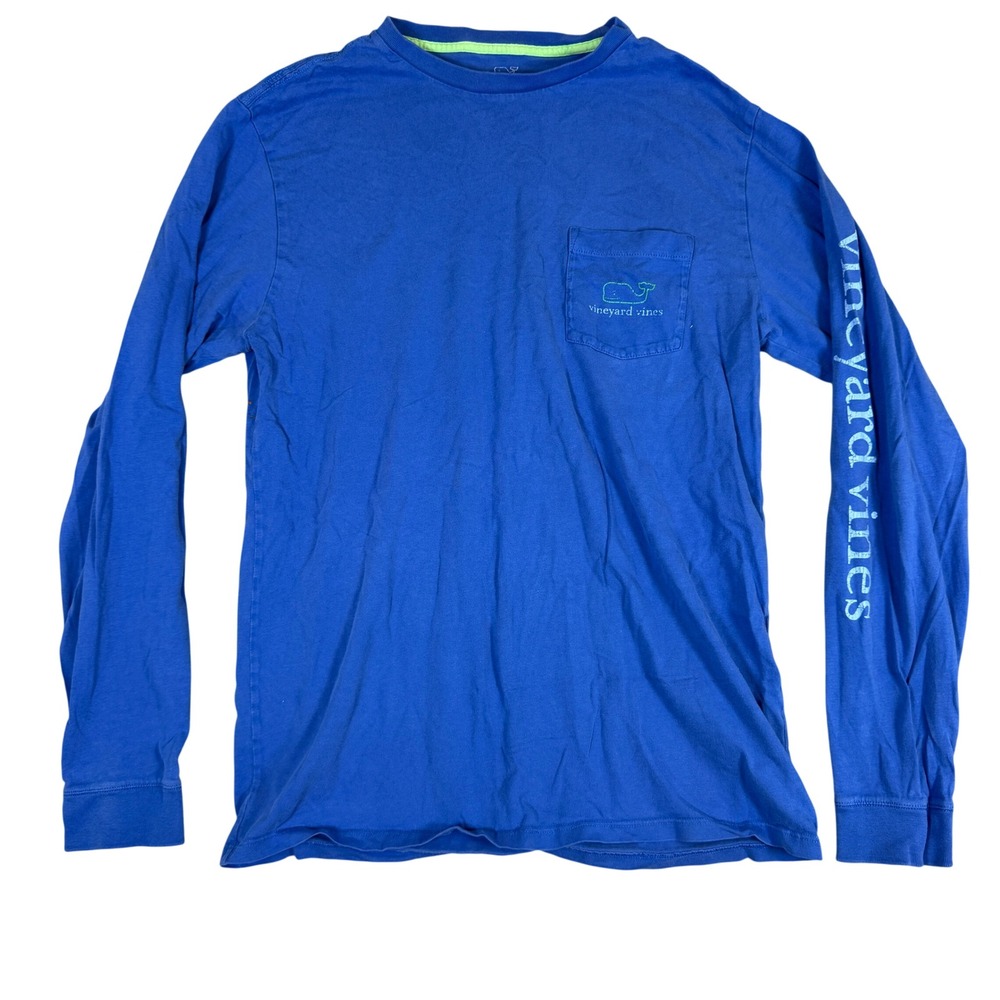 Vineyard Vines Mens Small Blue Long Sleeve Pocket T-Shirt Whale Logo Graphic